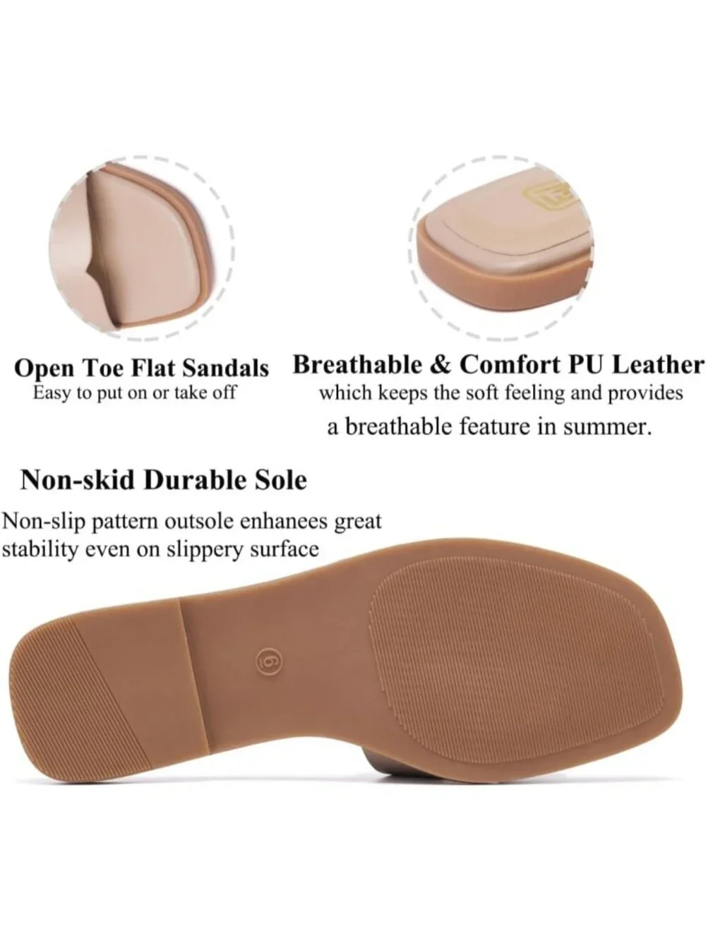 Women's Nude Flat Comfortable Slide Fashion Square Open Toe Slip On Beach Sandal